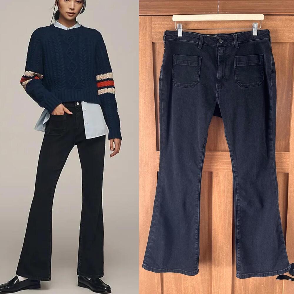 PILCRO Anthropologie The Icon Flare Jeans Mid Rise Black Wash Women’s size 32